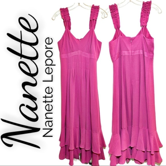 NANETTE LEPORE Pink Strappy Tiered Midi Dress, Size 4 - Picture 4 of 10